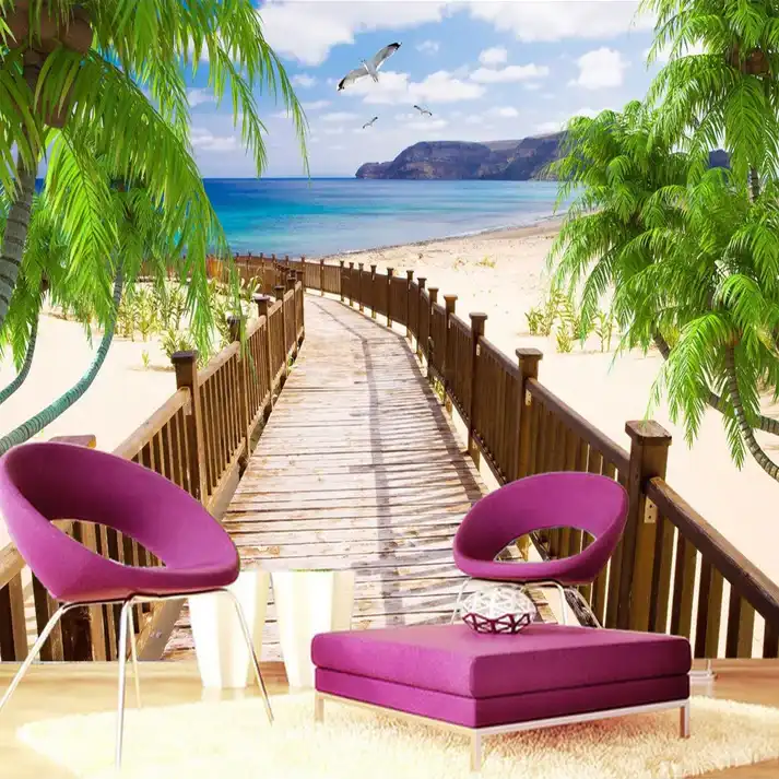 Tranh Dán Tường Khổ Lớn Hình Cầu Gỗ Nhìn Ra Bãi Biển Tranh Dán Tường Khổ Lớn Hình Cầu Gỗ Nhìn Ra Bãi Biển