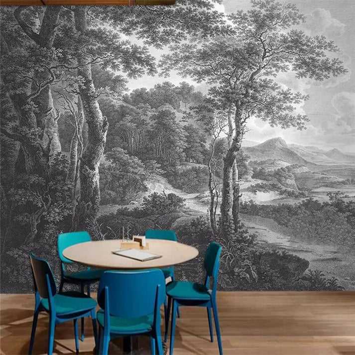 Tranh Dán Tường Chủ Đề Rừng Đen Trắng Tối Giản Tranh Dán Tường Chủ Đề Rừng Đen Trắng Tối Giản