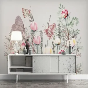 Tranh Dán Tường 3D Hiện Đại, Hoa Hồng Và Bướm