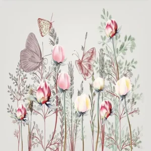 Tranh Dán Tường 3D Hiện Đại, Hoa Hồng Và Bướm