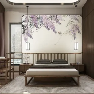 Tranh Dán Tường Tùy Chỉnh Mực Tàu Họa Tiết Hoa Tử Đằng Tím