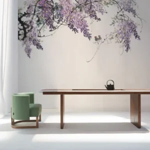 Tranh Dán Tường Tùy Chỉnh Mực Tàu Họa Tiết Hoa Tử Đằng Tím